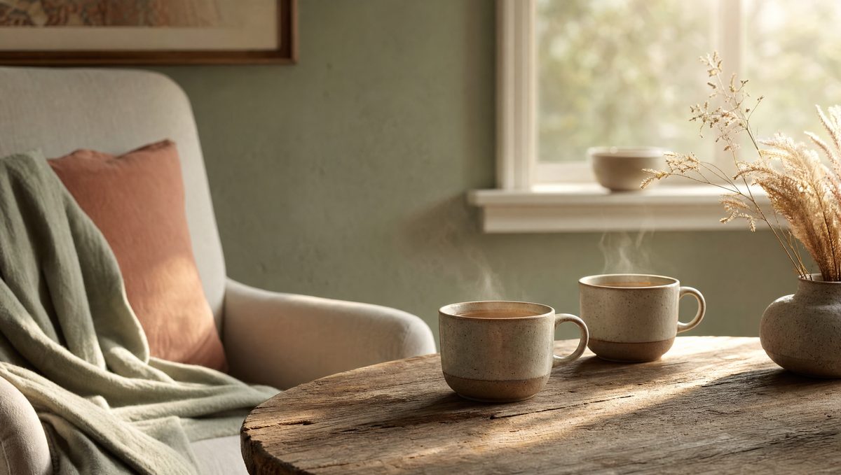 A person listening closely to another, giving warm, unhurried attention