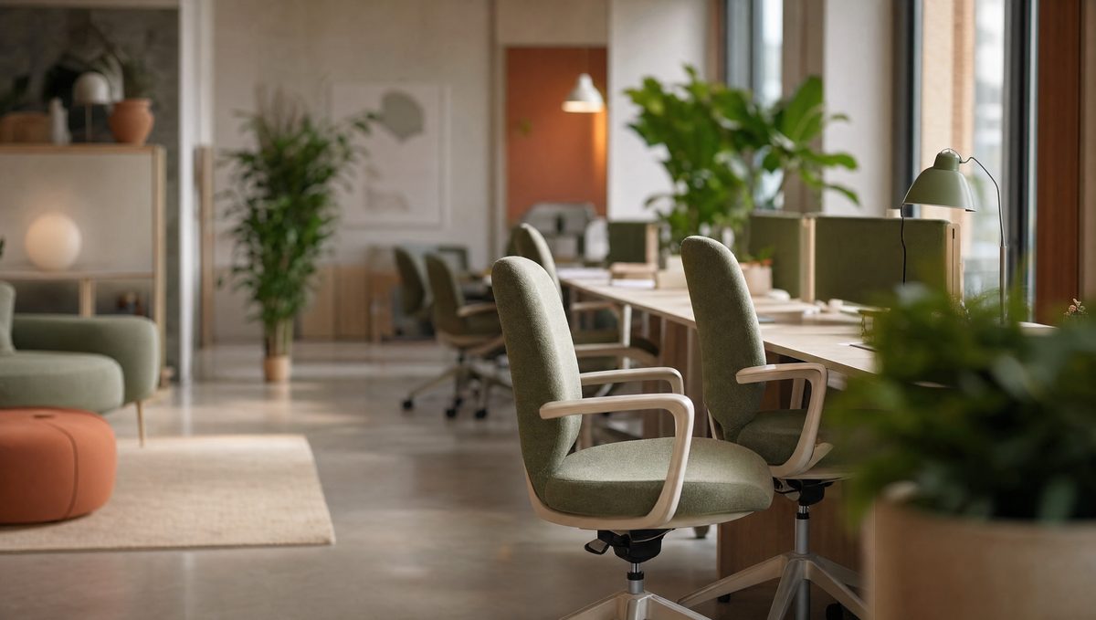 A warm, human one-to-one conversation between colleagues in a relaxed workplace